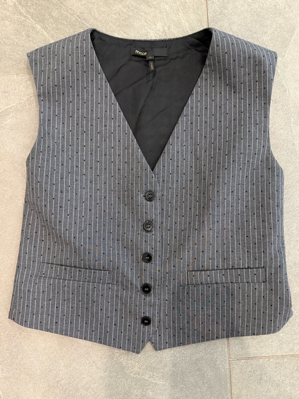 Maje Pinstripe Tailored grey with tiny black rhinestones  Vest size 36 $390